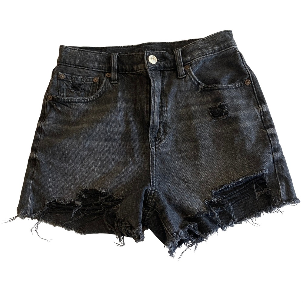 American Eagle Shorts Women 0 Highest Rise 90s Boyfriend Black Distressed Denim